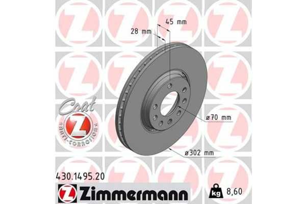 Tarcza hamulcowa ZIMMERMANN 430.1495.20 Vectra C Signum przód komplet