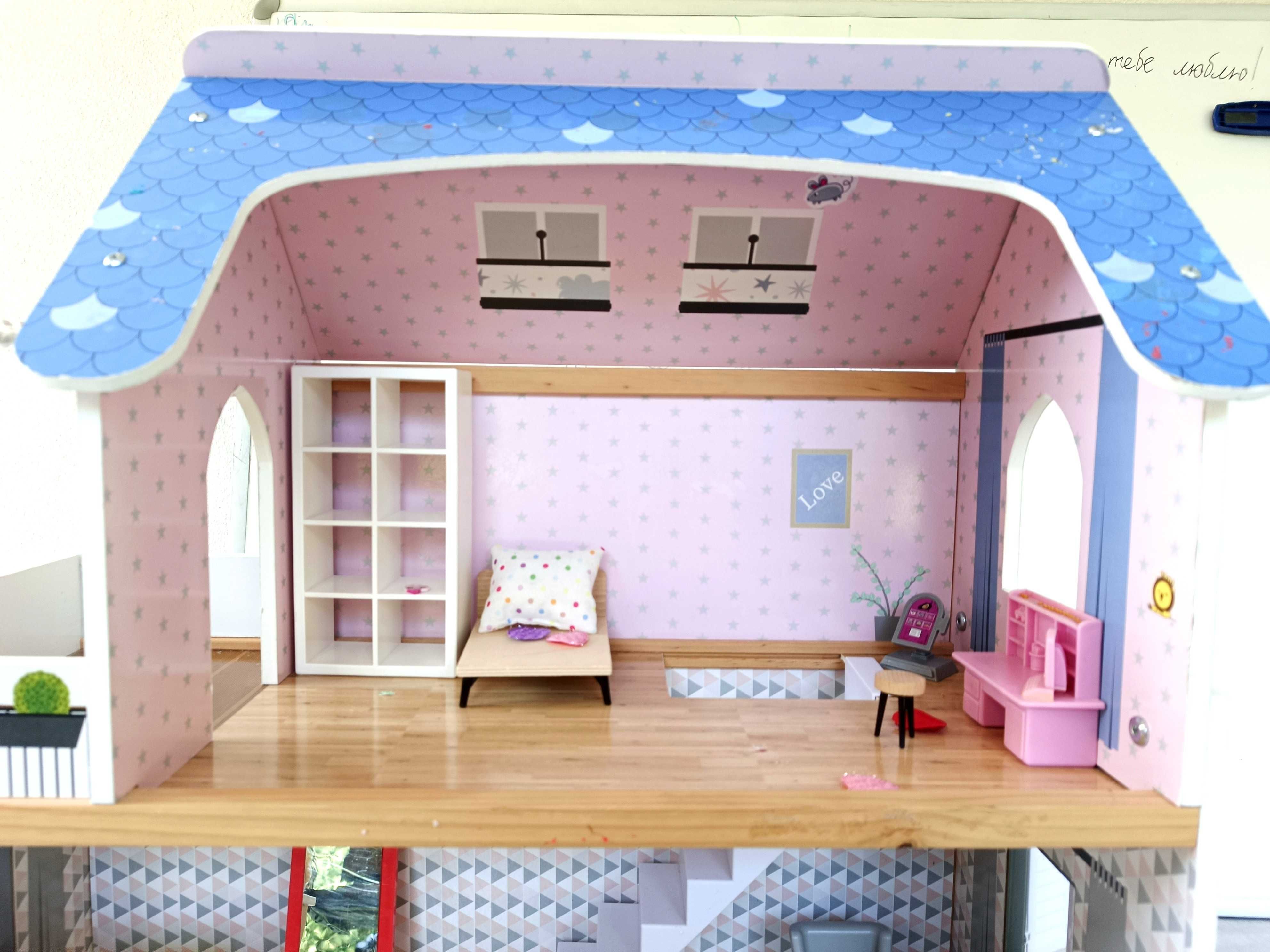 Drewniany domek dla lalek - ogromny 82 x 61 x 27 cm, parter + 2 piętra