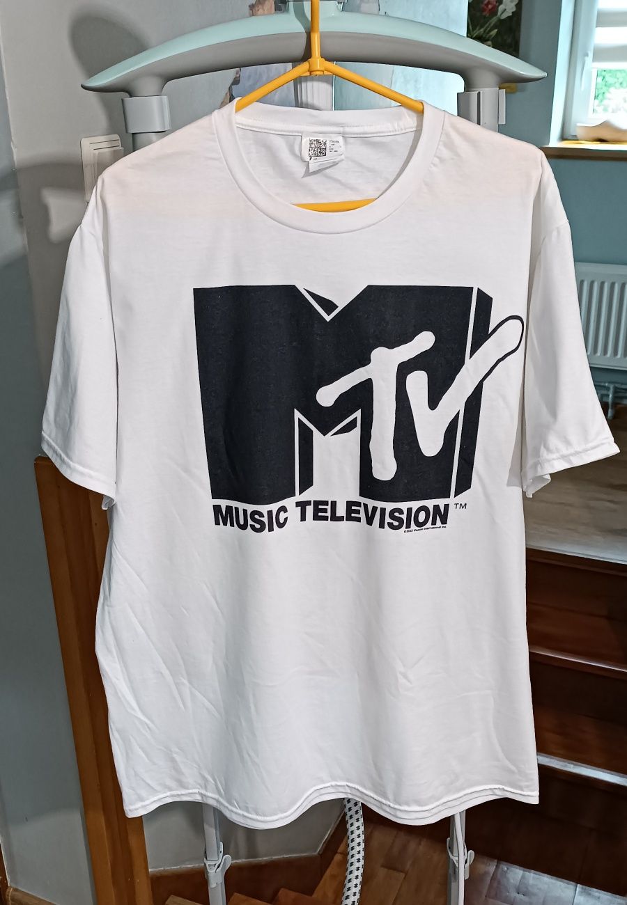 Koszulka Biała 100% Bawełniana Unisex z Nadrukiem MTV r. L/XL Nowa