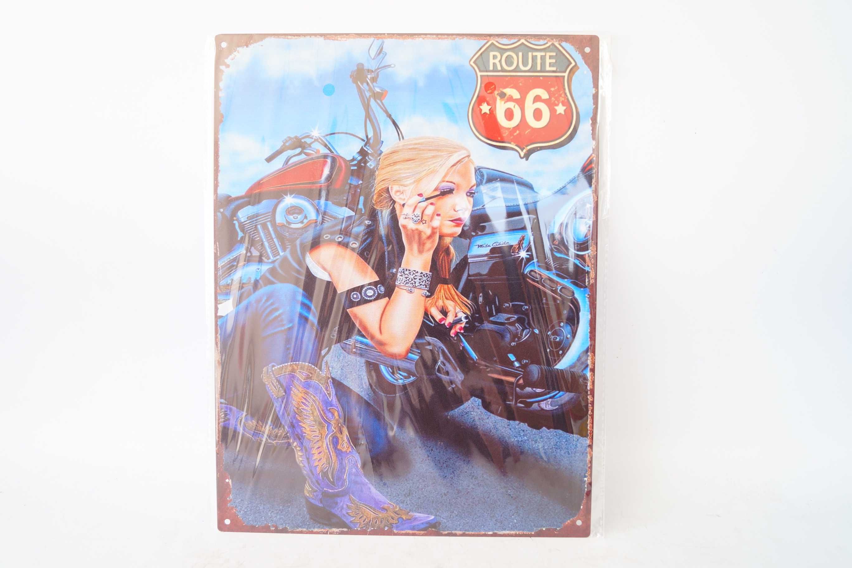 Plakat szyld metalowy 33/25 cm Route 66 Kobieta harley