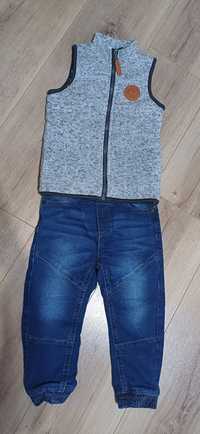 Kamizelka bezrękawnik spodnie jeansy jegginsy zestaw
