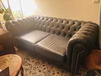 Sofá Chesterfield Pele Vintage Noir