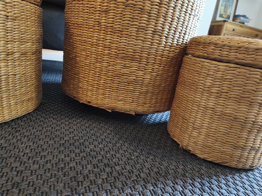 Conjunto 3 puff de arrumação em palhinha