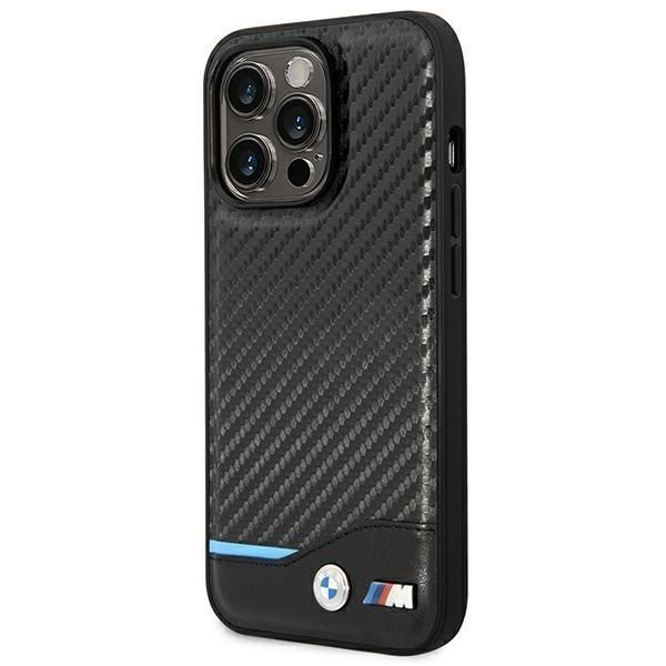 Etui BMW Leather Carbon do iPhone 14 Pro Max 6,7" - Czarny