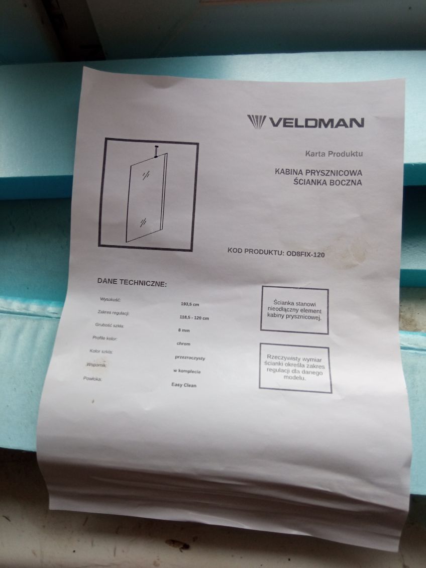 Kabina prysznicowa nowa Veldman 120 x 80