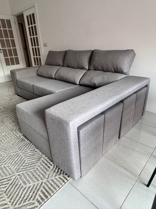 Sofá Cinzento Retrátil e Reclinável + 4 bancos - NOVO