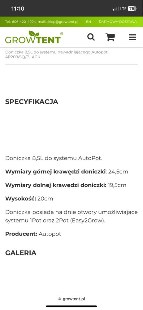 Doniczka kwadratowa 8,5L lub 15L / Autopot AP209/SQ/BLACK