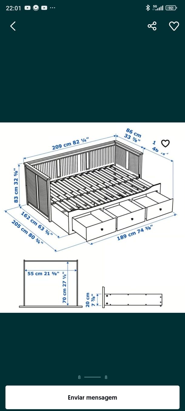 Cama individual / casal / sofá Hemnes - Ikea