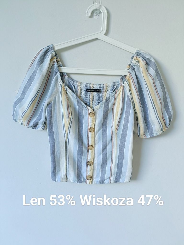 Krótka bluzka crop top trendy z lnem lniana flax vintage 36 S