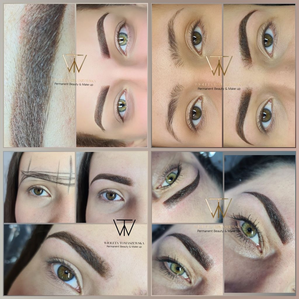 Brwi permanentne maszynowe. Ombre. Microblading, Powder effect.