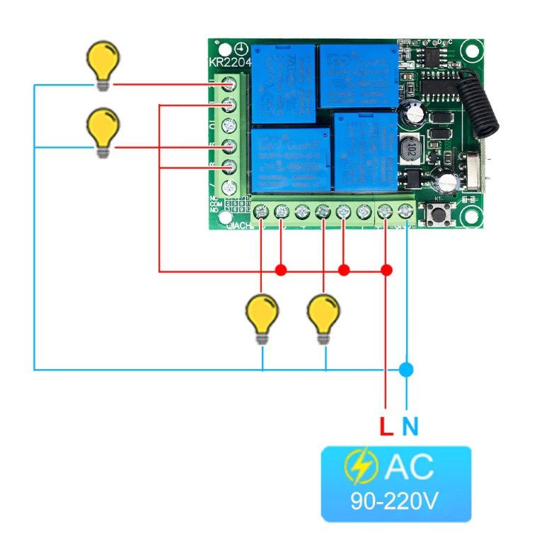 Przekaźnik bezprzewodowy 4CH 230V RF sterowany radiowo pilotem