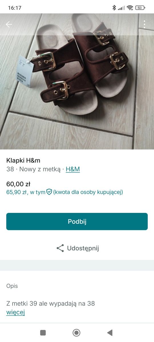 Klapki H&M 38/39