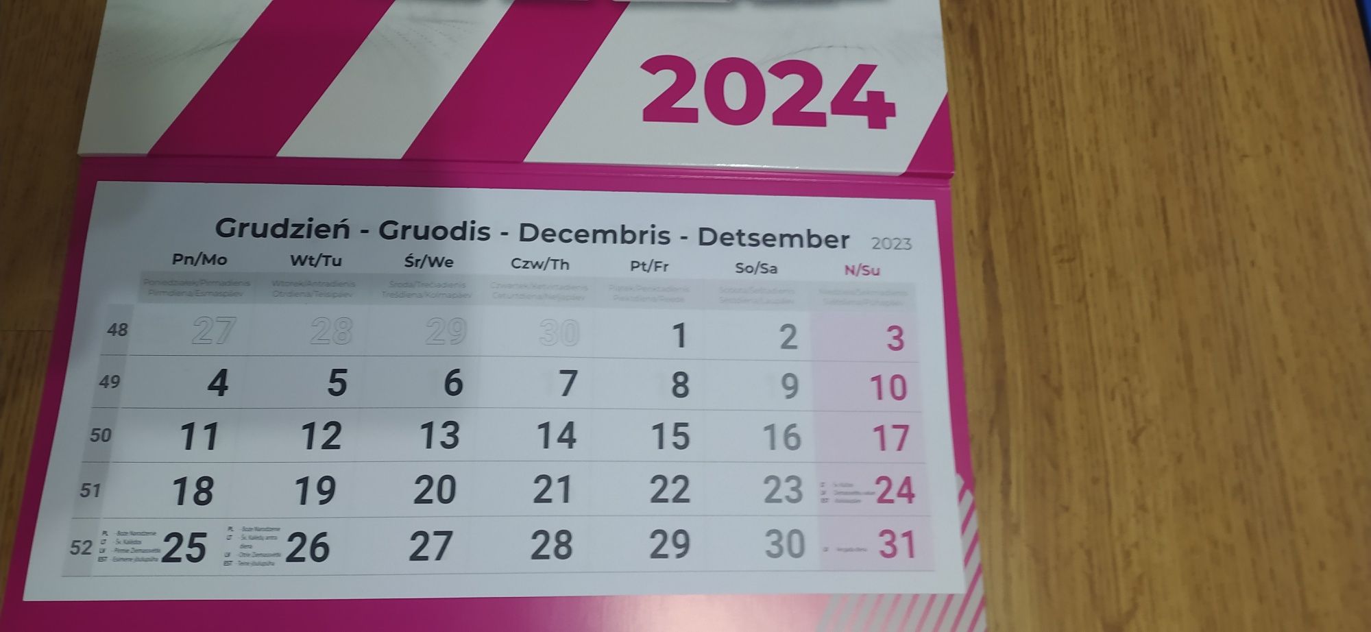 Kalendarz na rok 2024 trójdzielny