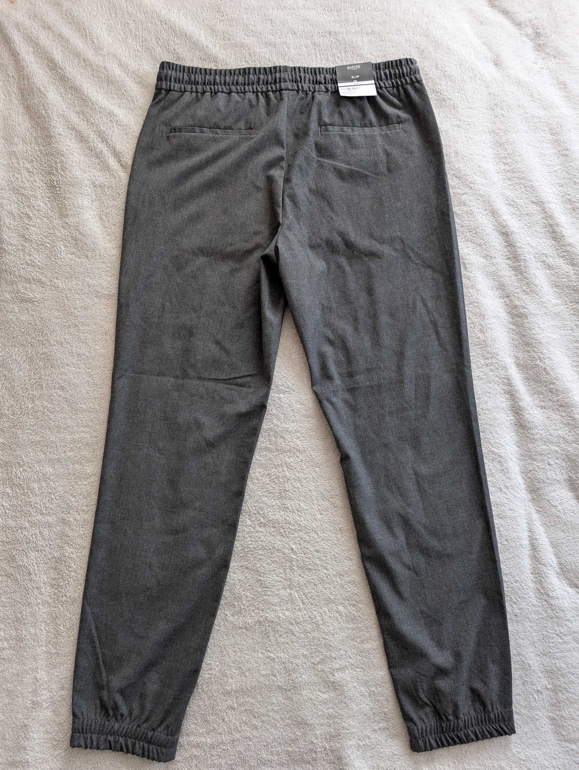 Nowe szare eleganckie spodnie joggery na gumie Burton Slim 34 R