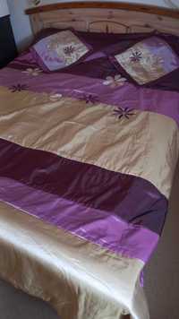 Fioletowa duża narzuta na łóżko 225/240 i 2 poduszki 40/40 cm
