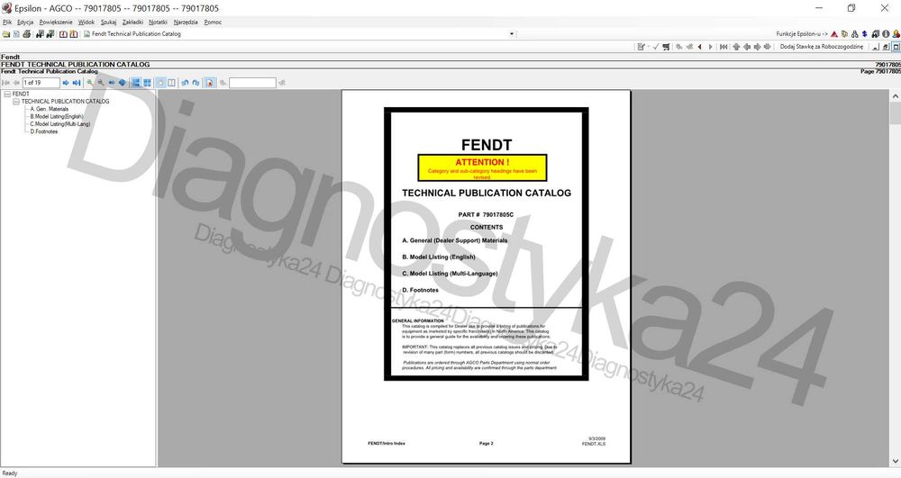 AGCO Epsilon KATALOG CZĘŚCI Massey Ferguson Fendt Schematy Instrukcje