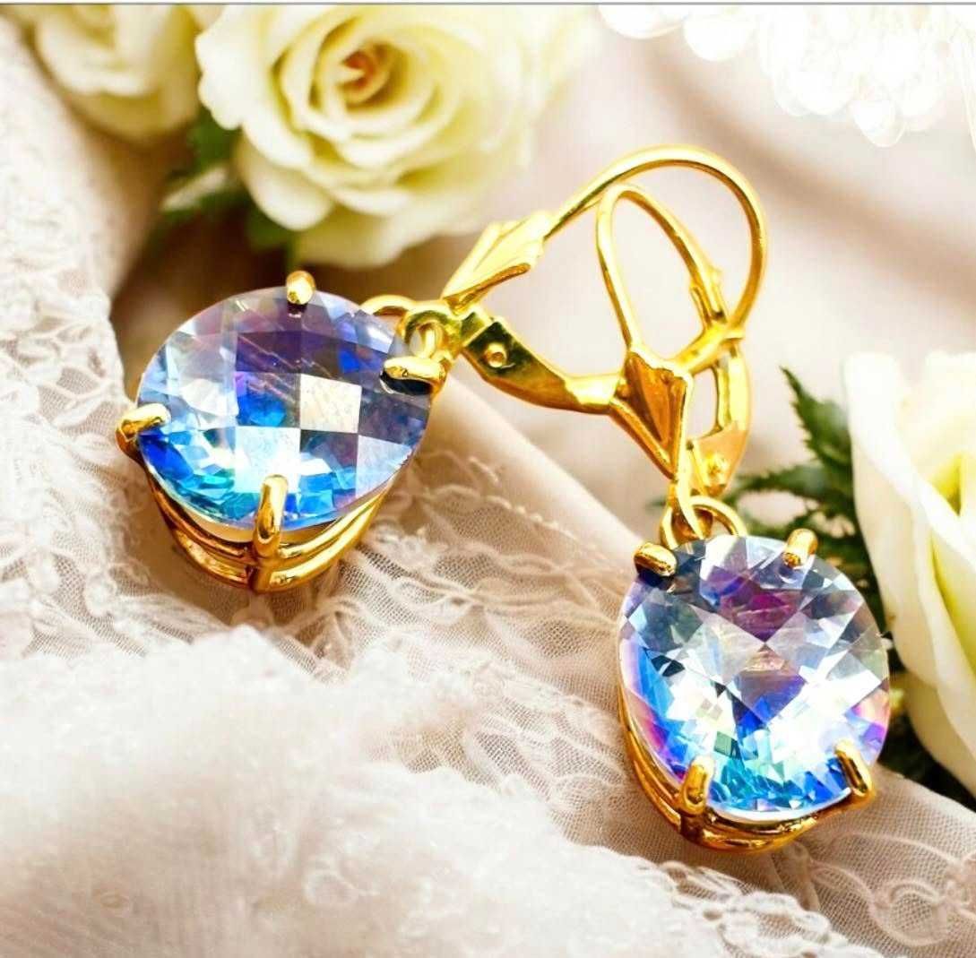 Złote kolczyki z olśniewającym kamieniem - mystic TOPAZ!