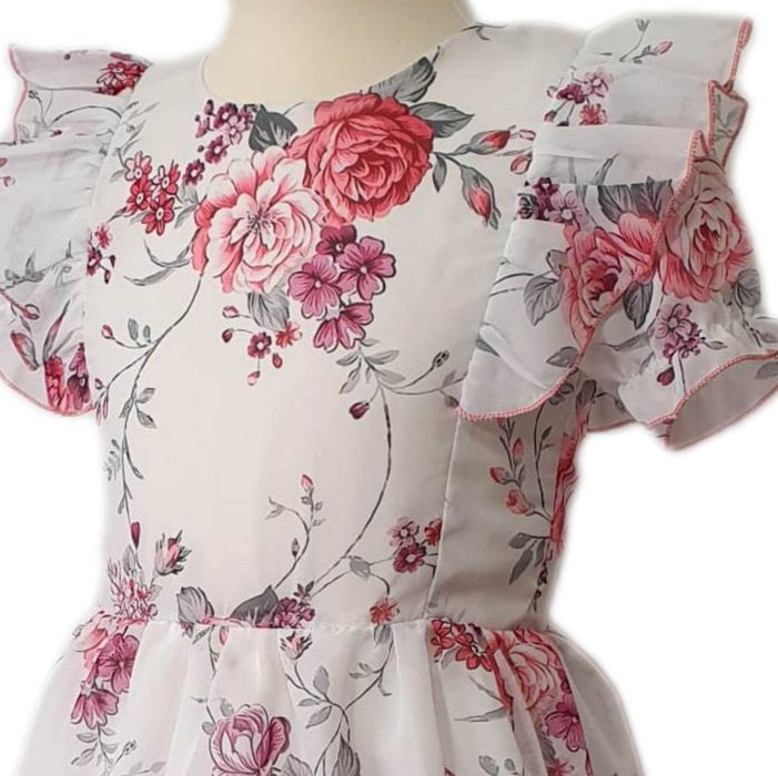 Likwidacja Wyprzedaż Elegancka sukienka dziewczęca kwiaty falbanki 80