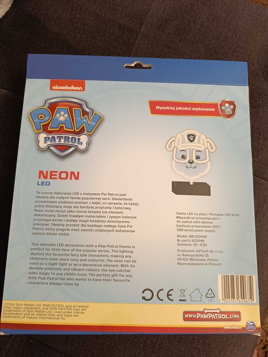 Nowa dekoracja lampka led Psi Patrol Rubble