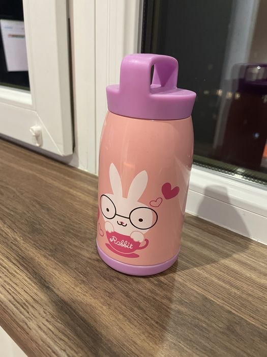 Дитячий маленький термос рожевий fiszman зайчик