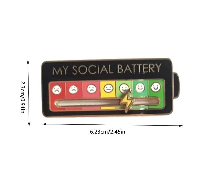 Брошка, пін My social battery, значок батарейка