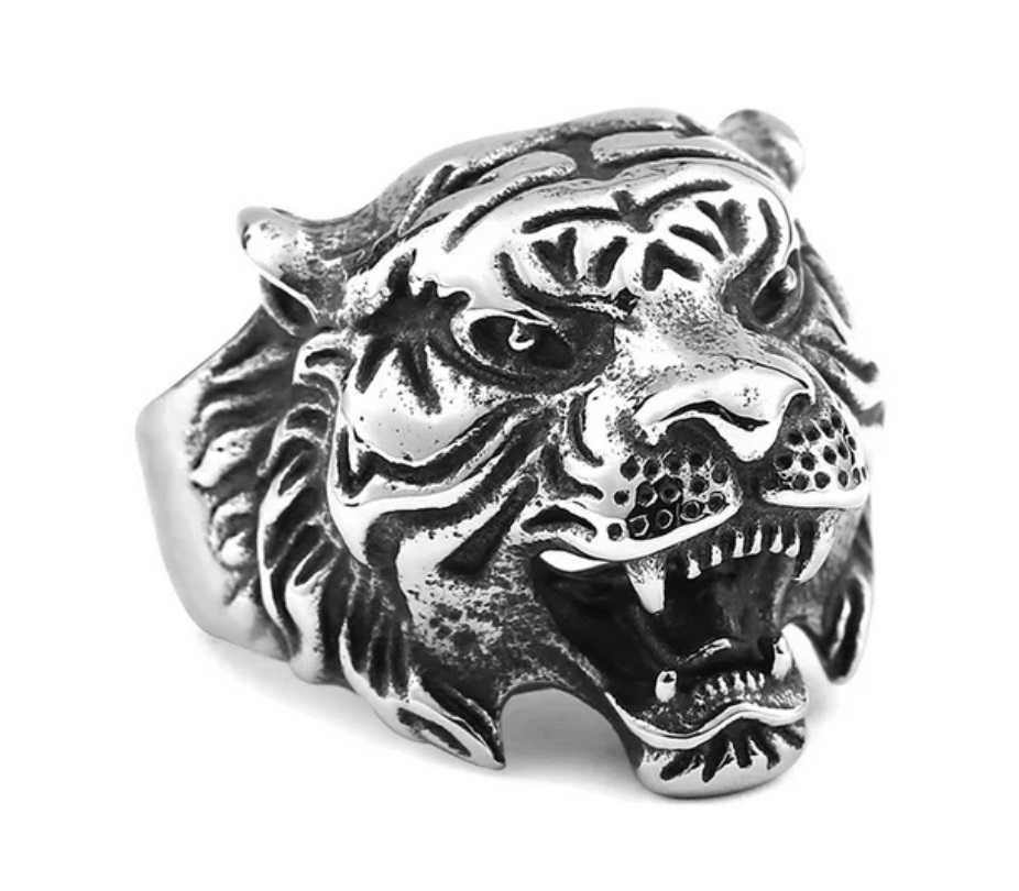 Pierścionek sygnet lew tygrys męski srebrny srebro 925 prezent Tiger
