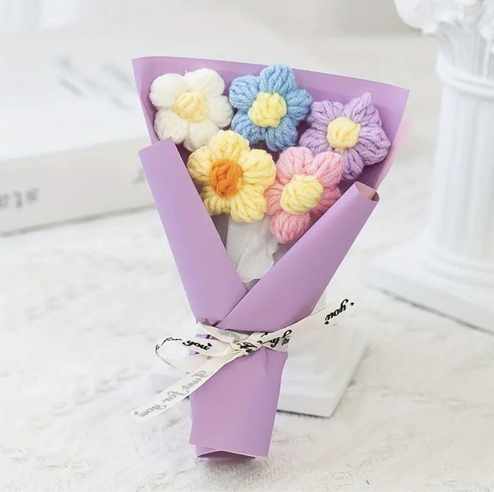 Bukiet dzień matki kwiaty 3D dzianinowy kwiat wełniany dekoracja