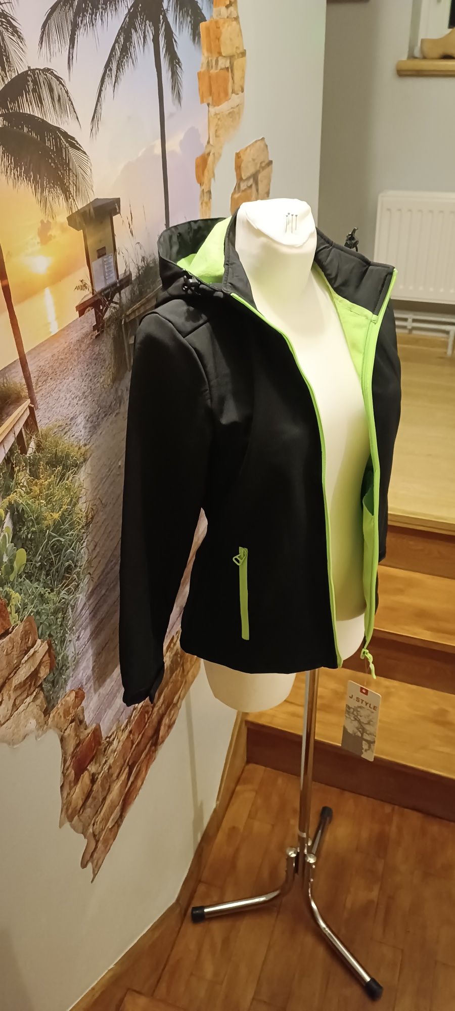Kurtka- Bluza Damska Trekkingowa J.Style r. S Czarno-Zielona z Metką