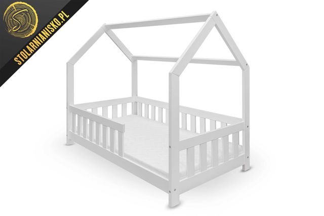 Łóżko drewniane domek dla dziecka 80x160 białe. Producent