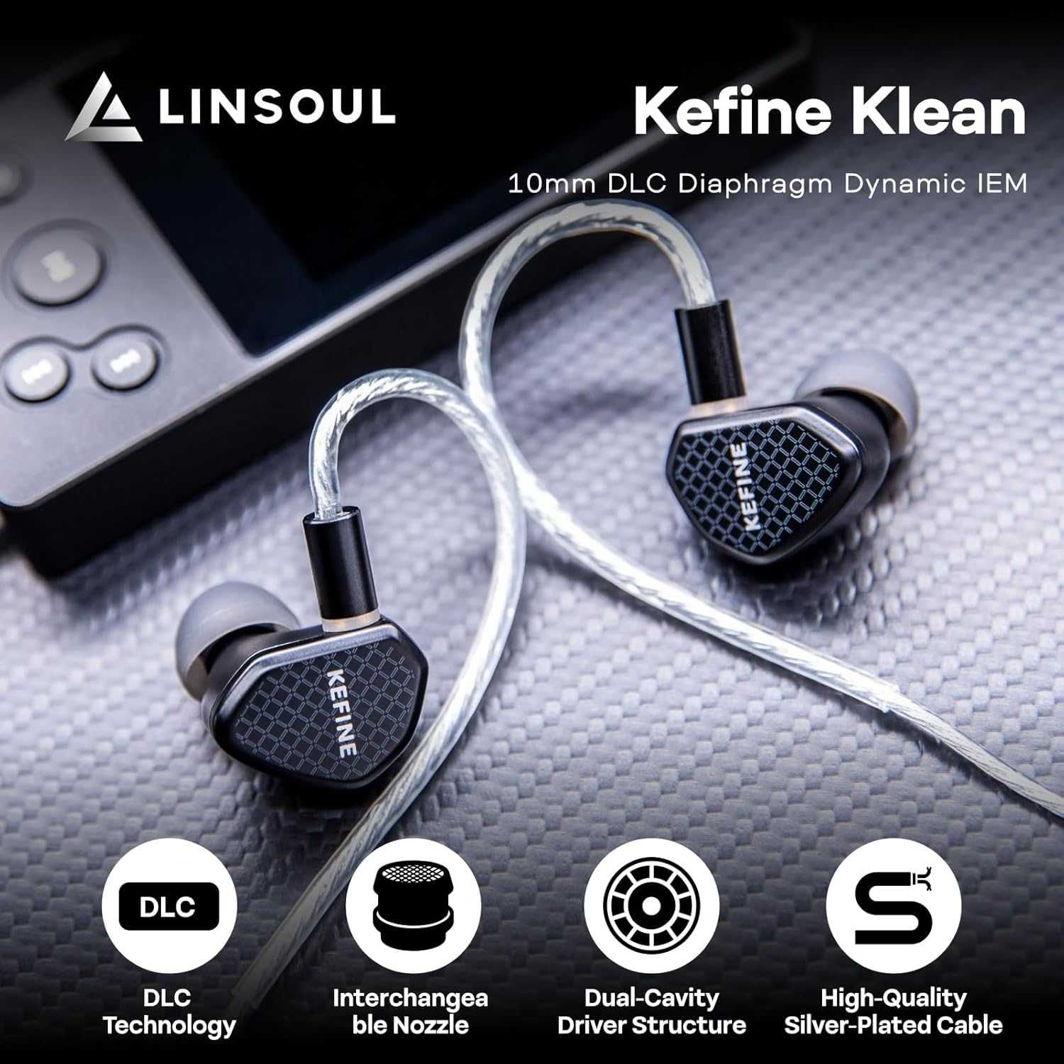 Linsoul Kefine Klean monitor douszny, słuchawki HiFi z membraną DLC