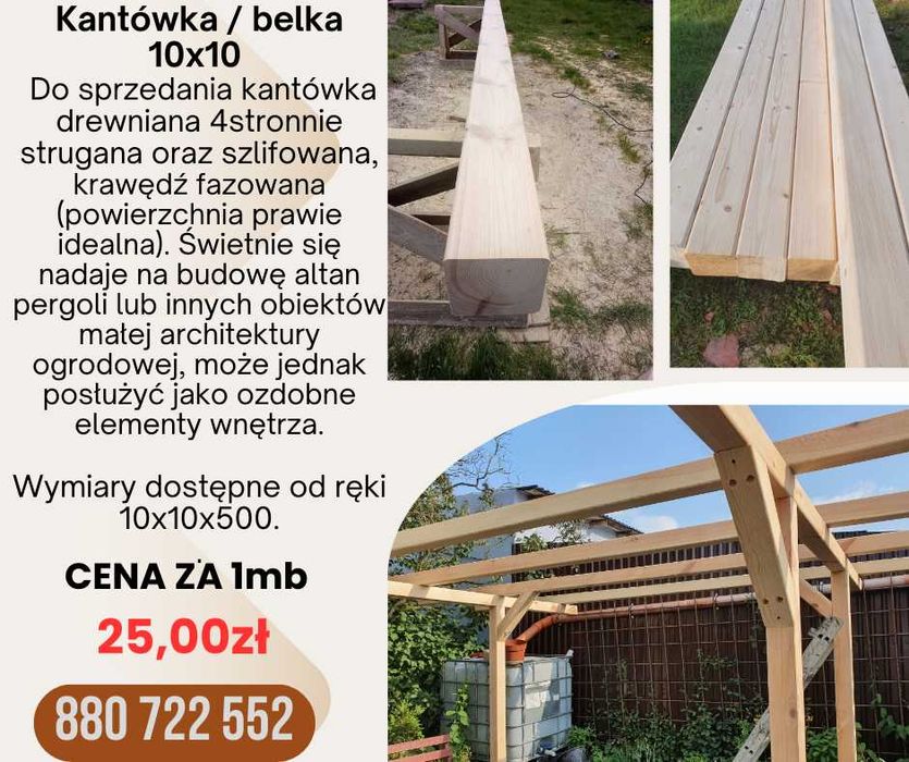 Kantówka/belka 10x10 strugana, szlifowana, fazowana