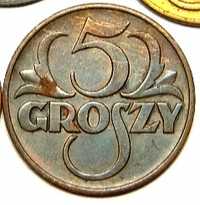 Moneta obiegowa II RP 5gr.1938r