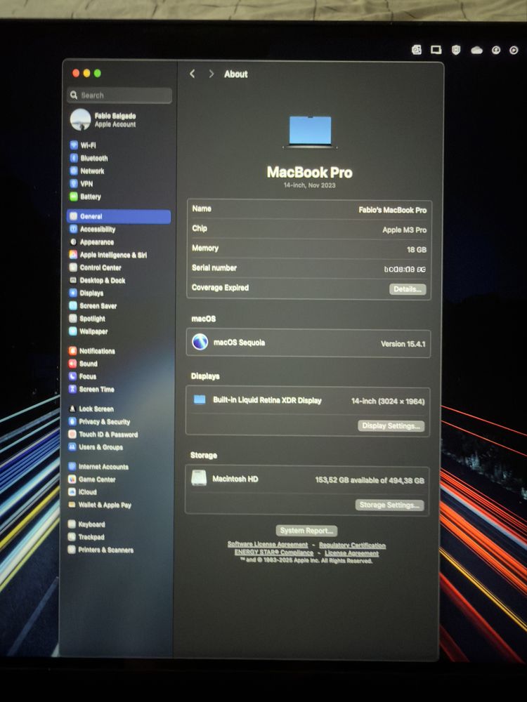 Macbook pro M3pro 18gb 512 ssd