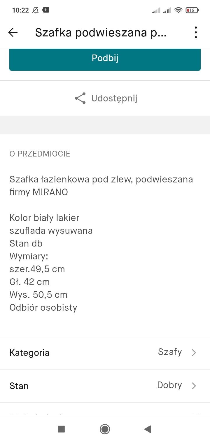 Szafka łazienkowa podwieszana pod zlew