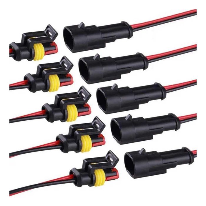 Conectores elétricos 2 pinos à prova de água - Kit 5 pares macho/fêmea