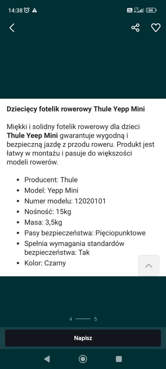 Fotelik rowerowy Thule Yepp Mini