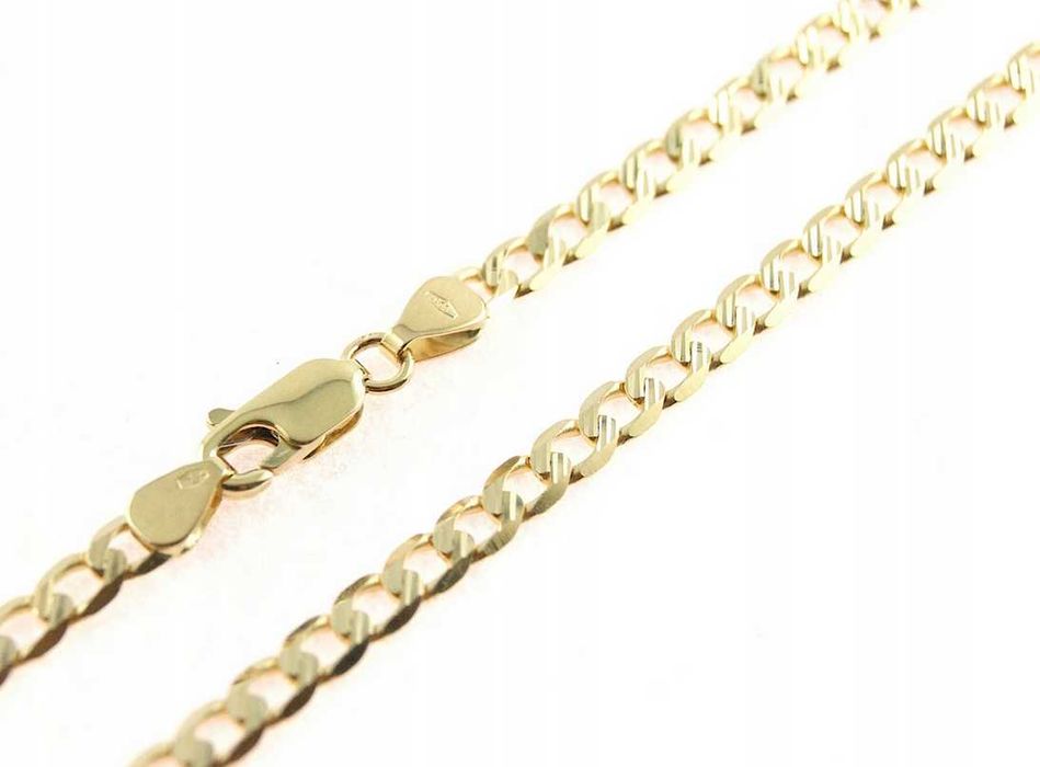 Złoty ŁAŃCUSZEK PANCERKA SZLIFOWANA złoto p.585 55 cm na prezent