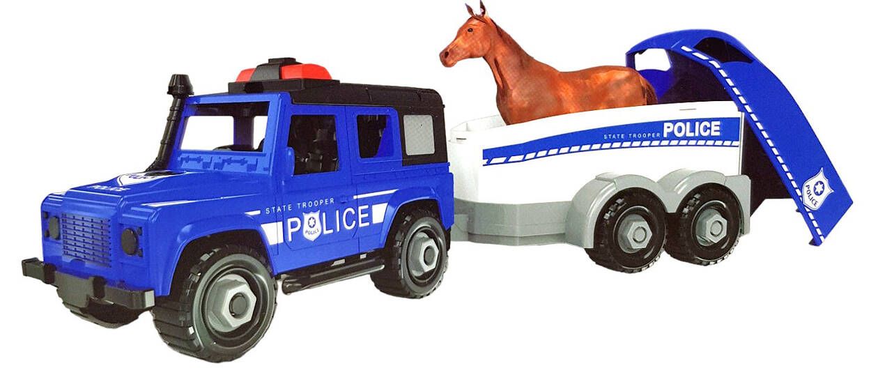 Policja Z Przyczepą Do Rozkręcania Wóz Policyjny Zestaw Auto Figurka