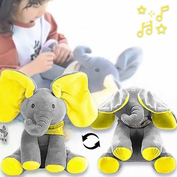 Elefante de peluche canta e ri