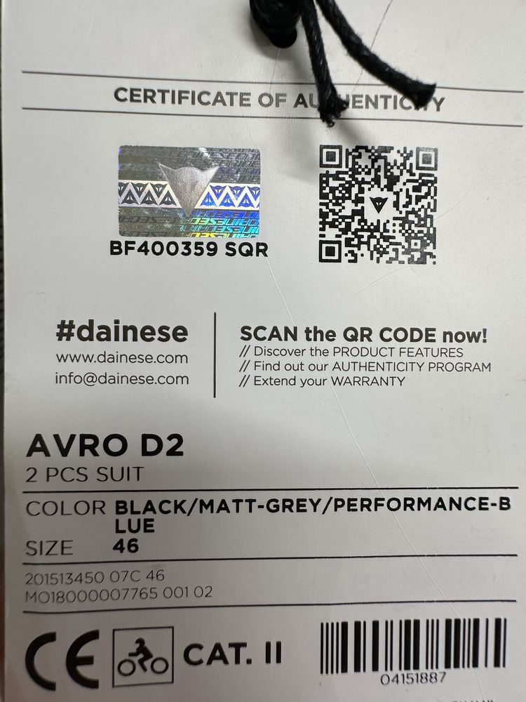 Dainese Avro D2 r. 46 Kombinezon dwuczęściowy czarny szary niebieski