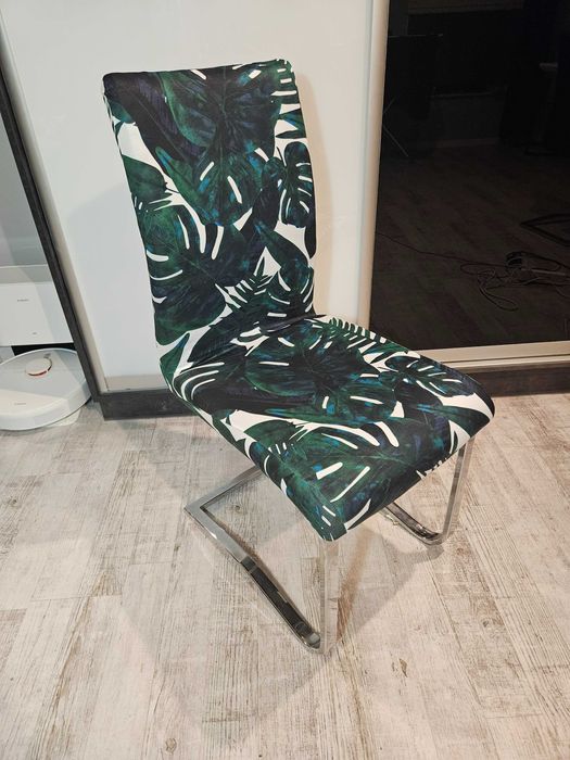 Pokrowce na krzesła wzór liście elastyczne uniwersalne 4 sztuki