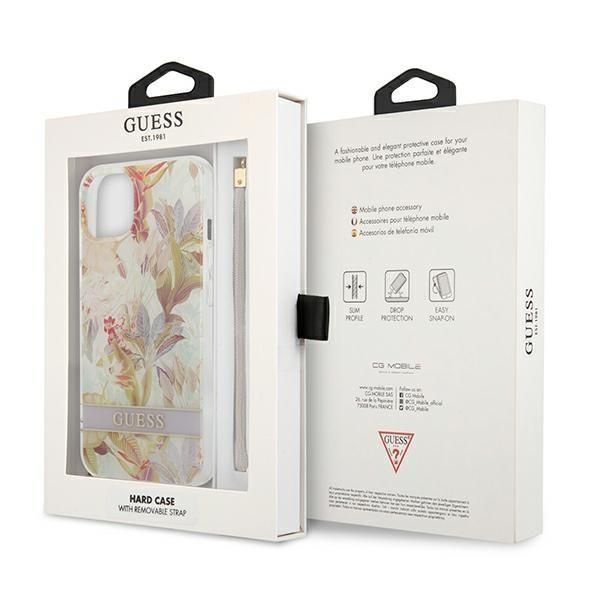 Guess Etui iPhone 13 Mini Flower Strap Fioletowy - Flower Collection