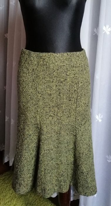 Wełna 38% H&M fajna spódnica zielona wełniana spódniczka midi S/M