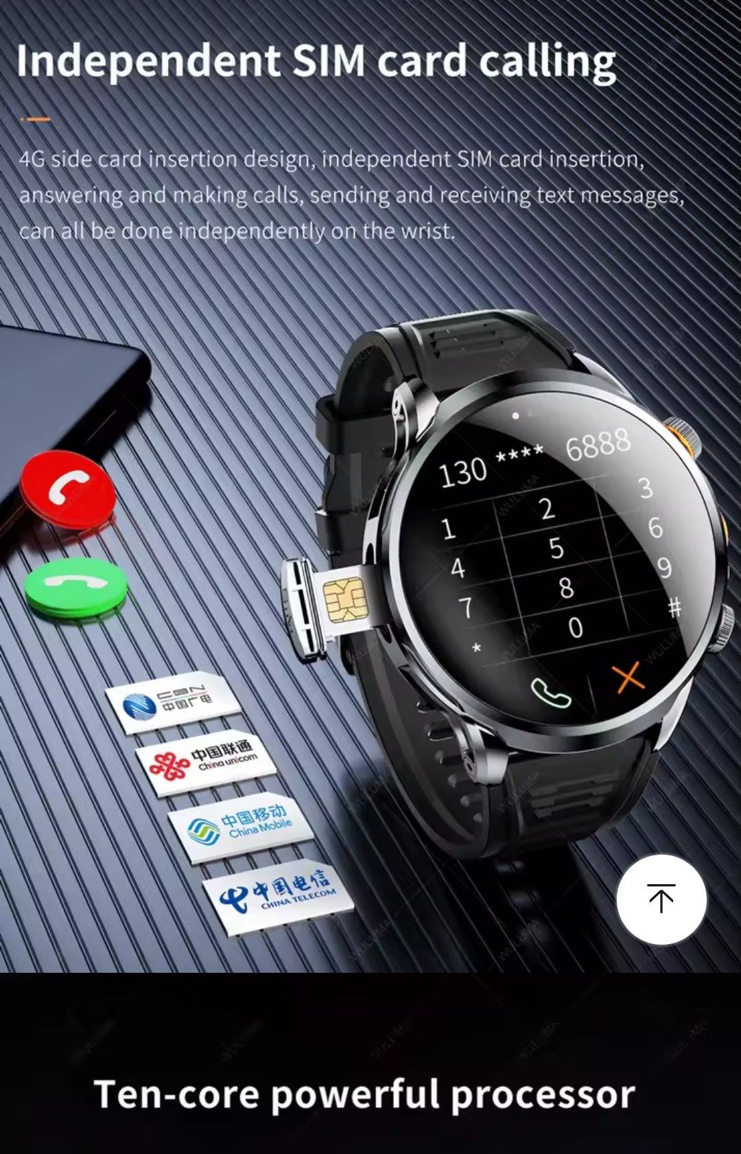 Najnowszy duży Smartwatch z Androidem 1,95 cala rozdzielczość 680 x680