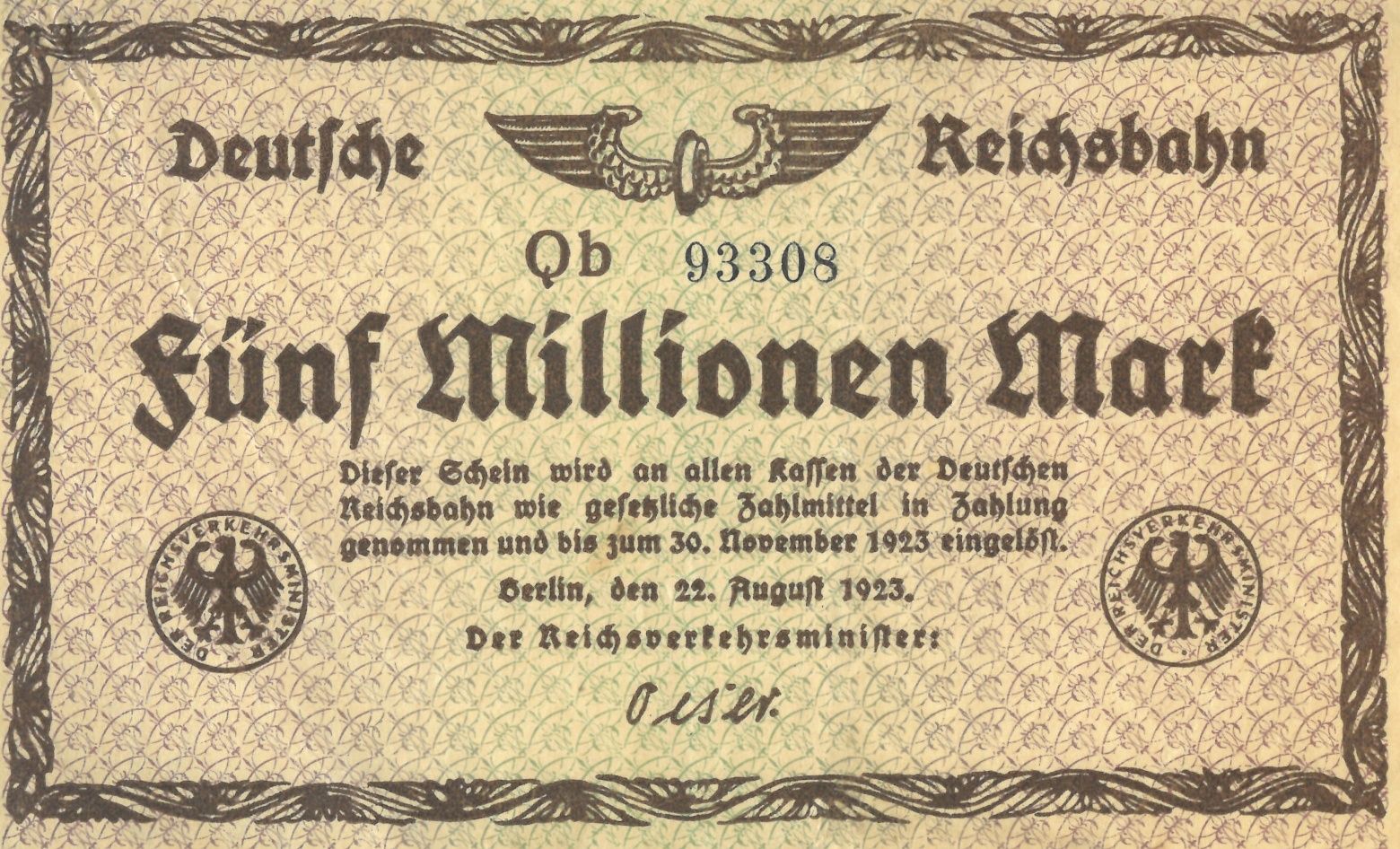 5 mln marek Niemcy 1923 (Kolej Niemiecka)