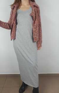 Długa szara sukienka na ramiączkach maxi cubus z bawełny bez rękawów