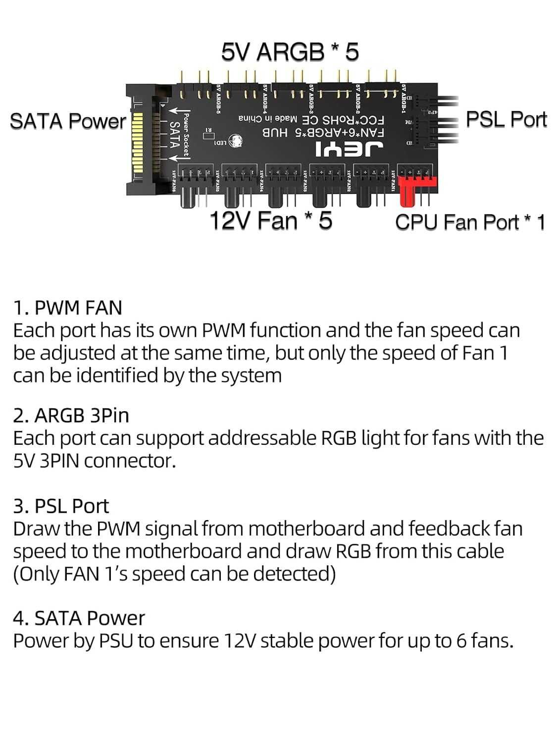 JEYI ARGB PWM 5-kierunkowy koncentrator  Hub do ARGB i wentylatorów