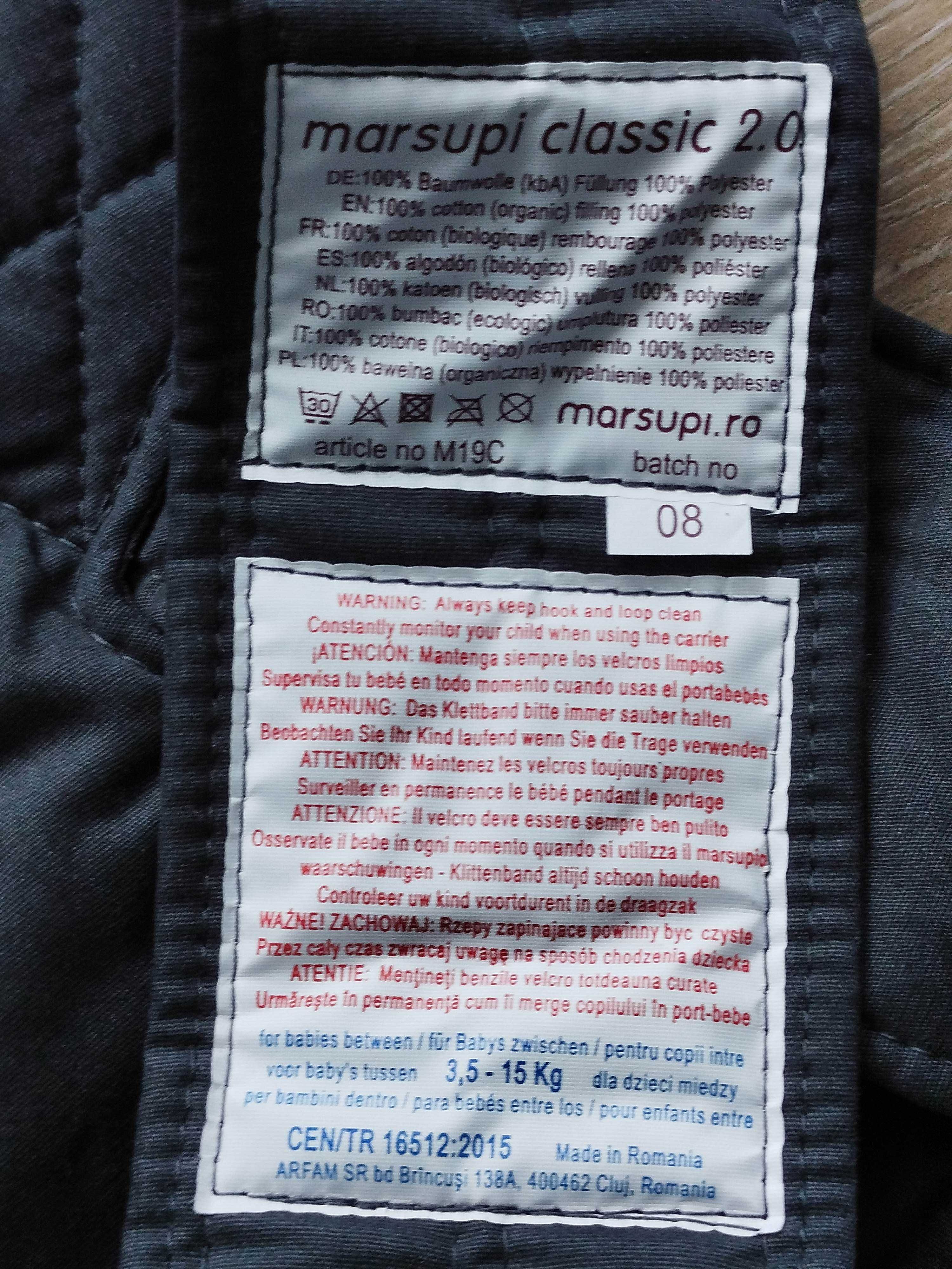 Marsupi classic 2 Nosidełko Dla Niemowląt Klasyczne 3,5-15kg Szare XL