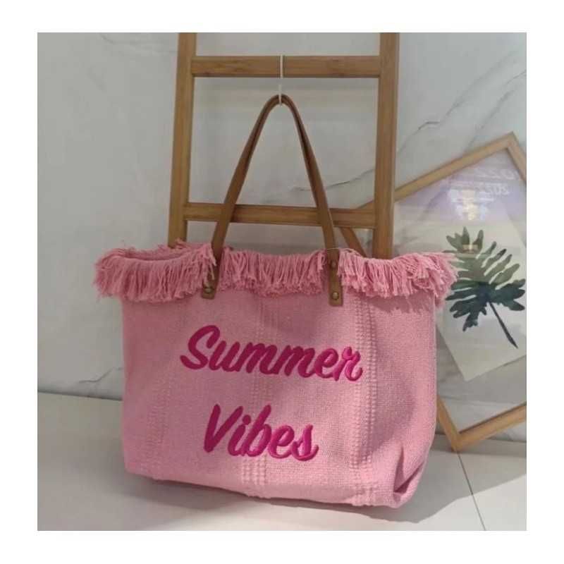 Torba plażowa, letnia boho różowa