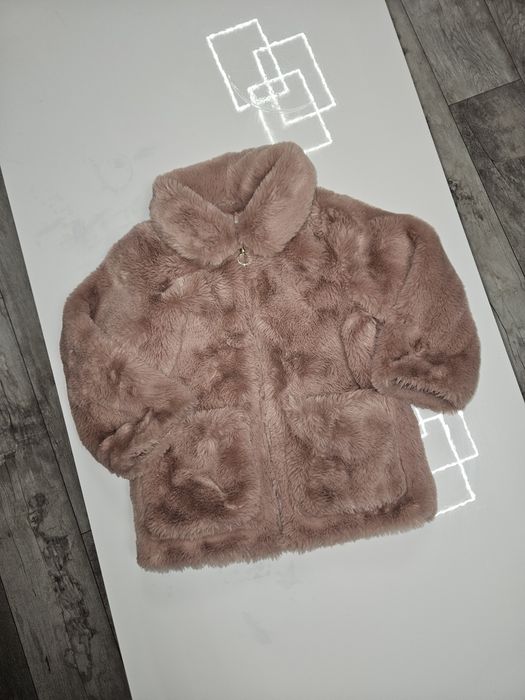 Puszysta kurtka z kołnierzem przejściowa wiosenna brudny róż H&M rozmi